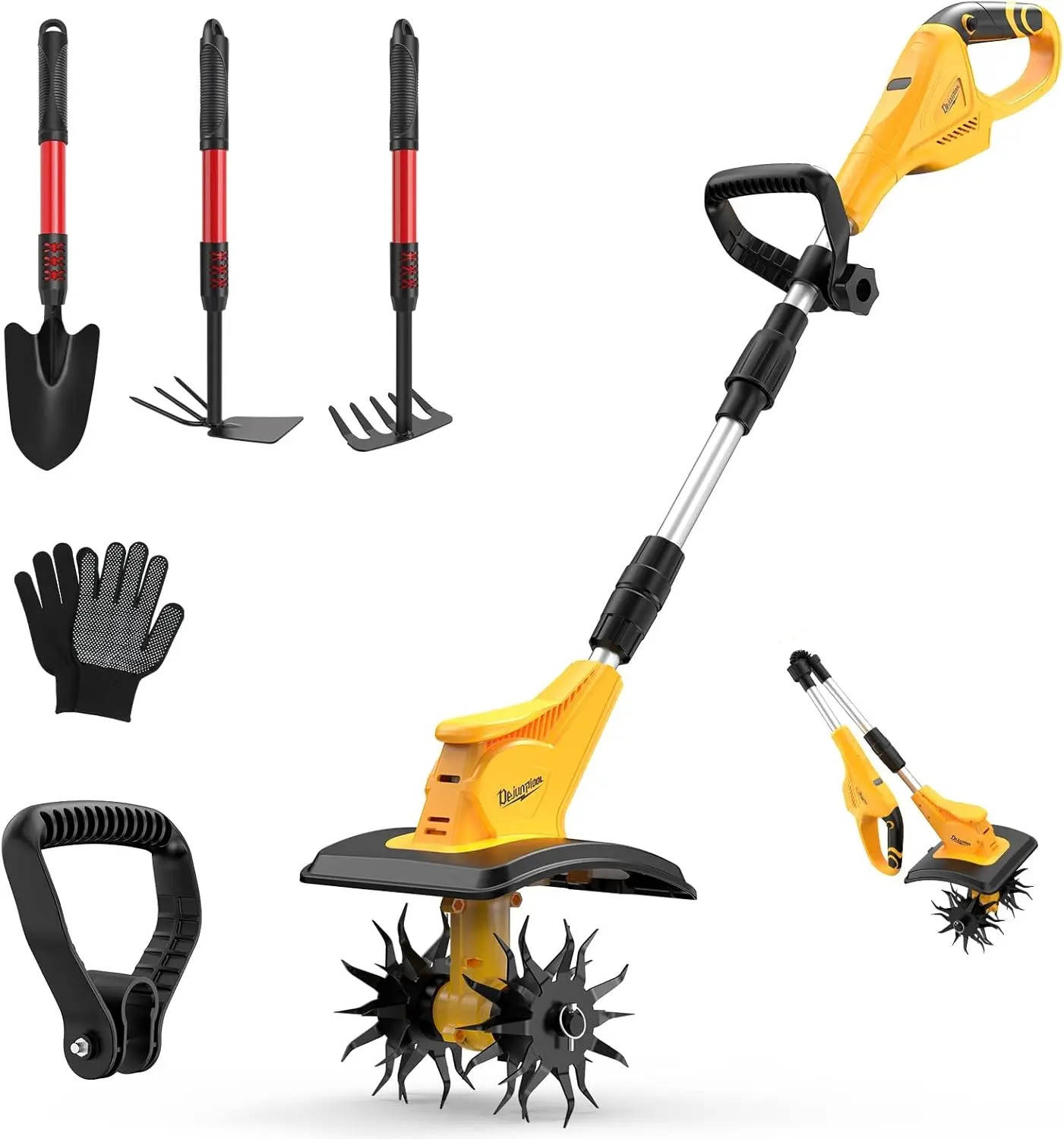 

Cordless Tiller Cultivator Compatible with DEWALT 20V MAX Battery(Tool Only), Folding Electric Rototiller for Garden with 40 Ste