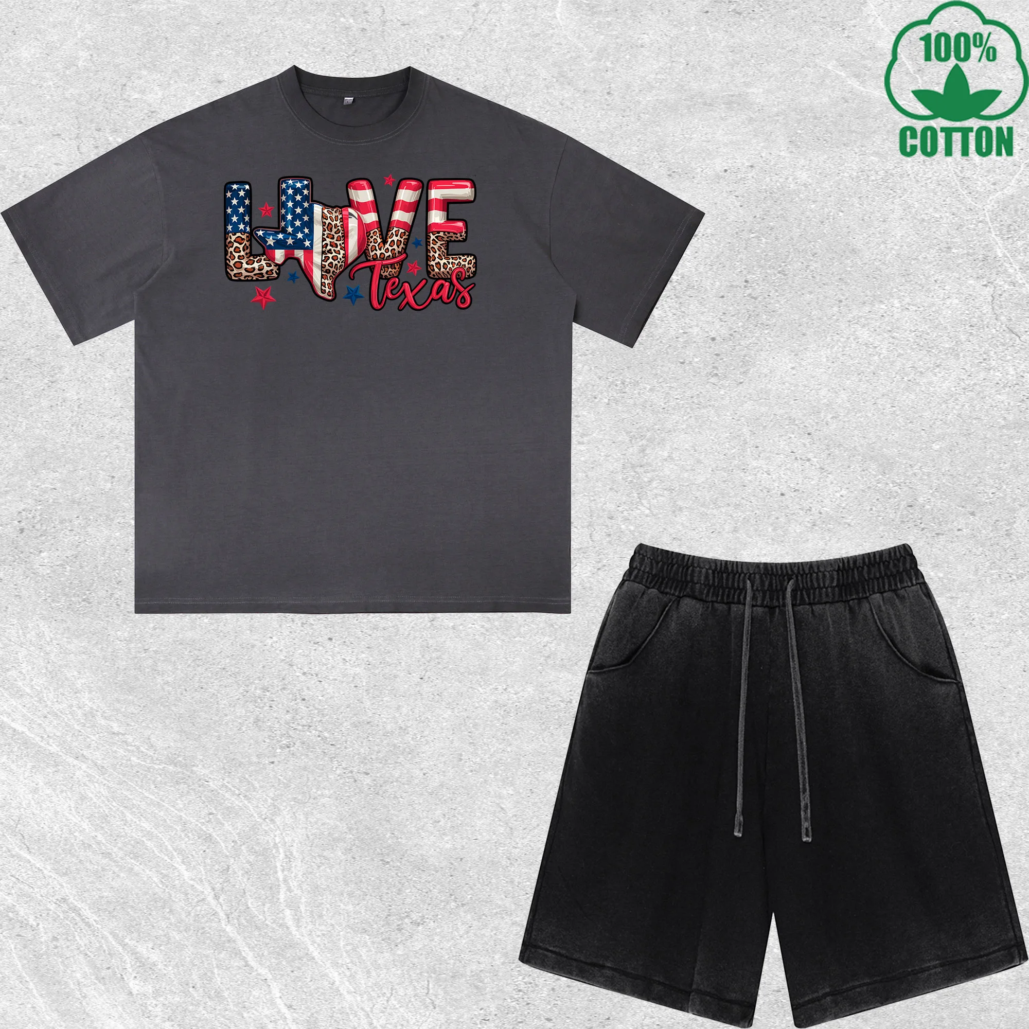 

Love Independence Day Printed Dirty Wash T-Shirt Shorts Set Multicolor Combo Loose Trendy 100%Cotton