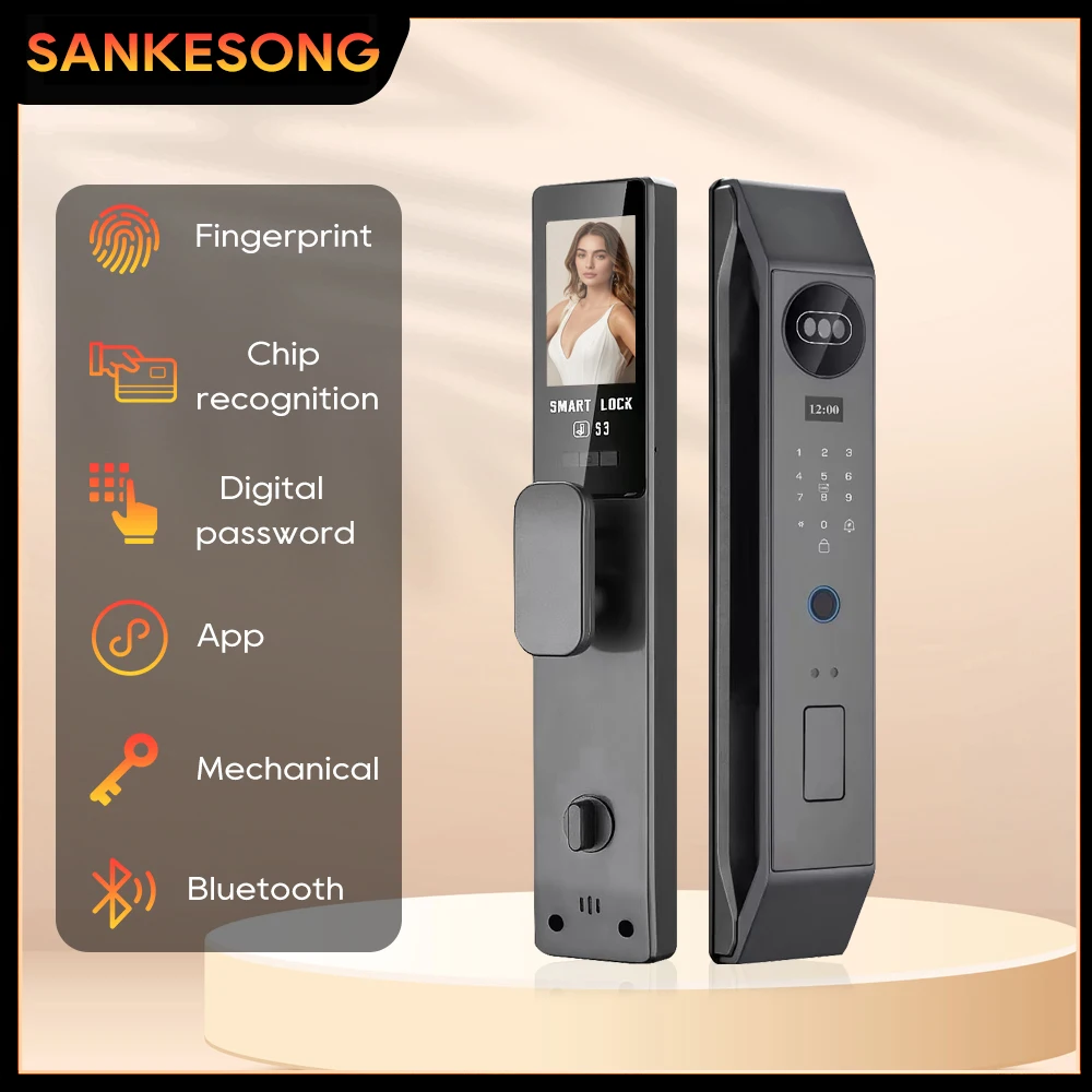 

Умный дверной замок SANKESONG, 3d-домофон с поддержкой Wi-Fi и сканером отпечатков пальцев, с Биометрическим паролем