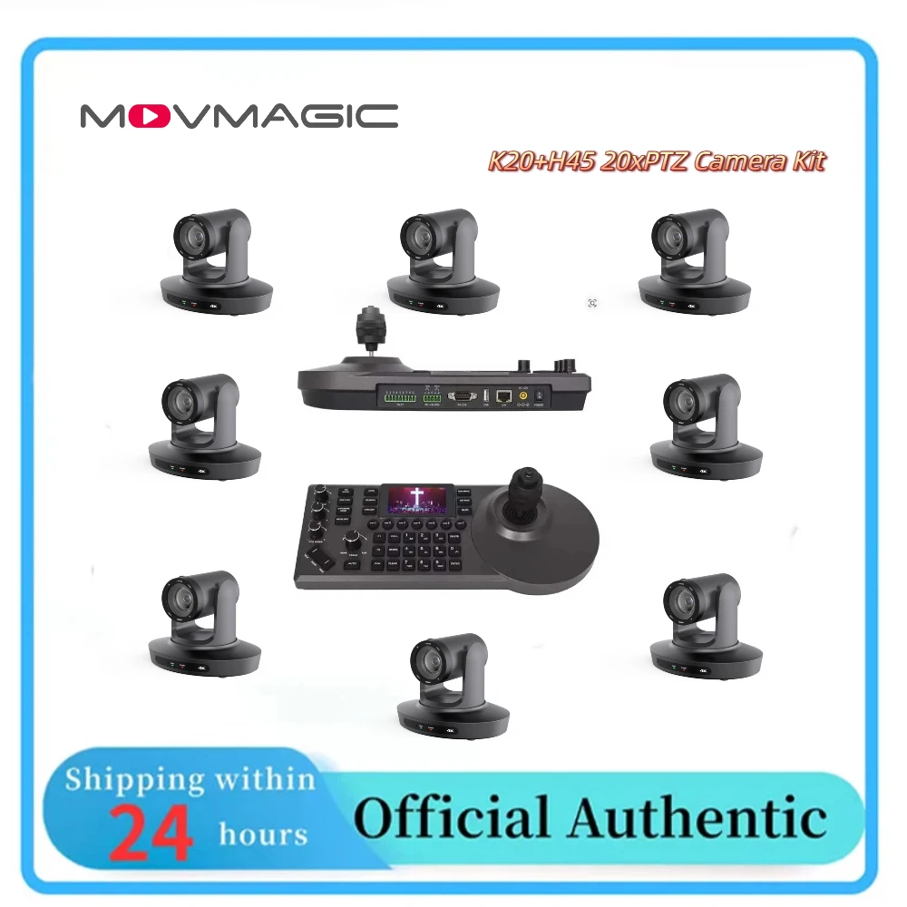 

MOVMAGIC 1 шт. Клавиатура для PTZ-камеры K20 + 8 шт. H45 20x PTZ-камеры с настраиваемыми кнопками ONVIF/VISCA для образовательных учреждений или прямых трансляций в электронной коммерции