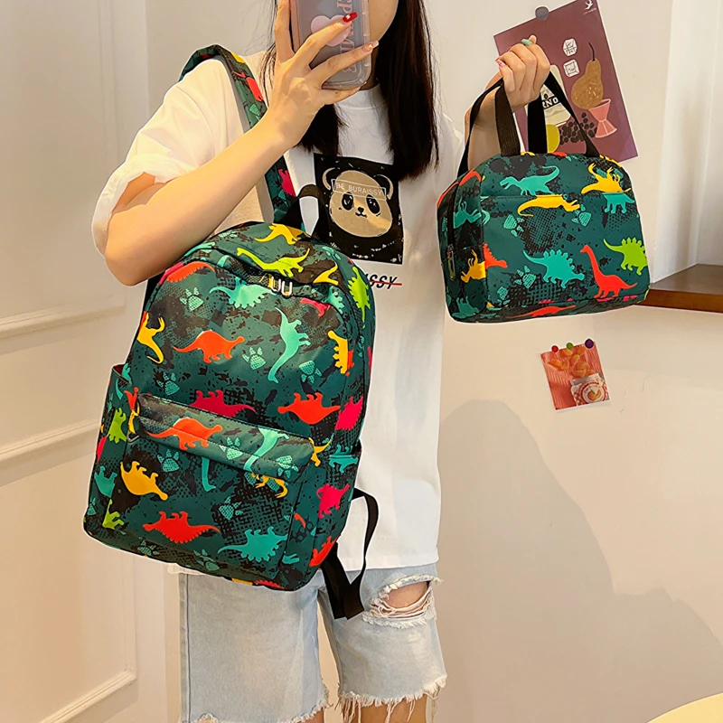 School backpack 3 Pcs Waterproof Women\'s Backpack School Bag for Teenagers with Lunch Box Bags Animal Print Student Book Bag