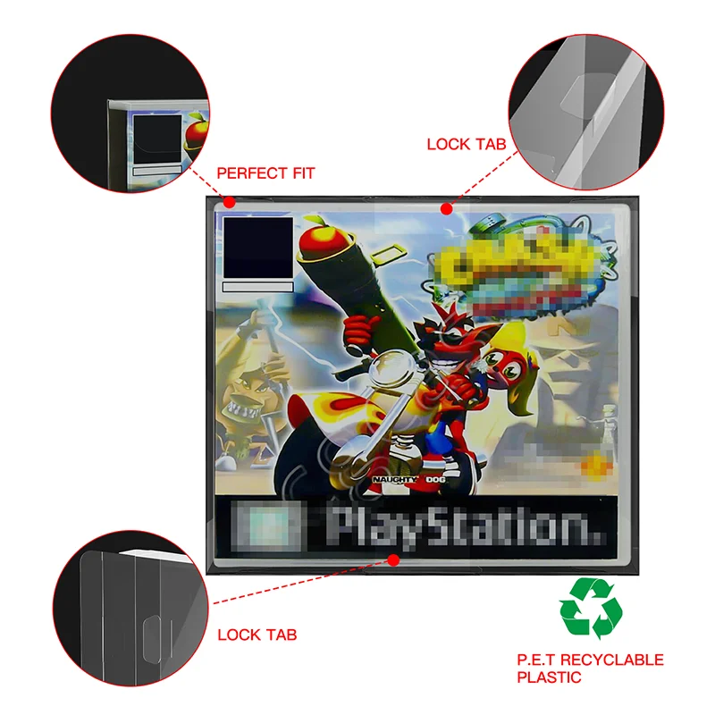 واقيات صندوق تخزين العرض الشفاف لخرطوشة البطاقة لألعاب الفيديو PLAYSTATION 1 PS1 CD