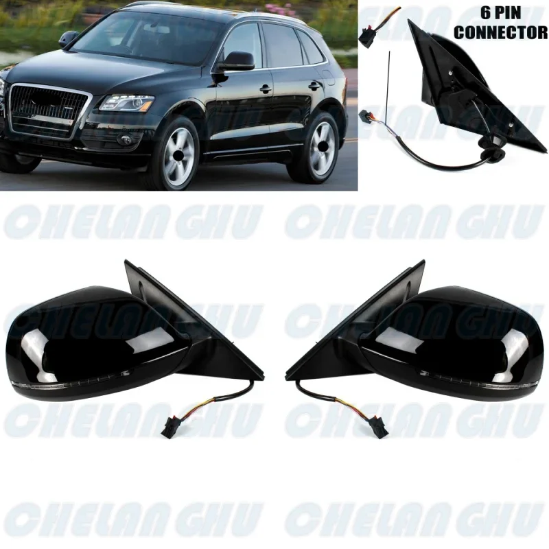 1 Pair 6 Pins Black Painted Heated Power Adjust Rear View Mirror For Audi Q5 2009 2010 2011 2012 2013 2014 2015 LHD