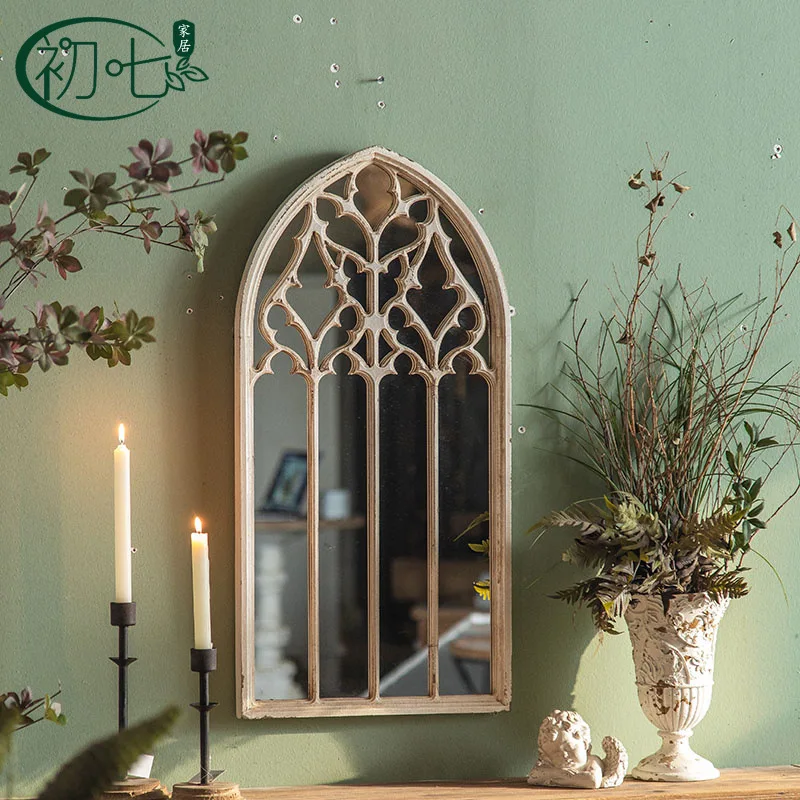 Wall-mounted mirrors, living room solid wood carved wall fittings, creative full-length mirrors for clothing stores