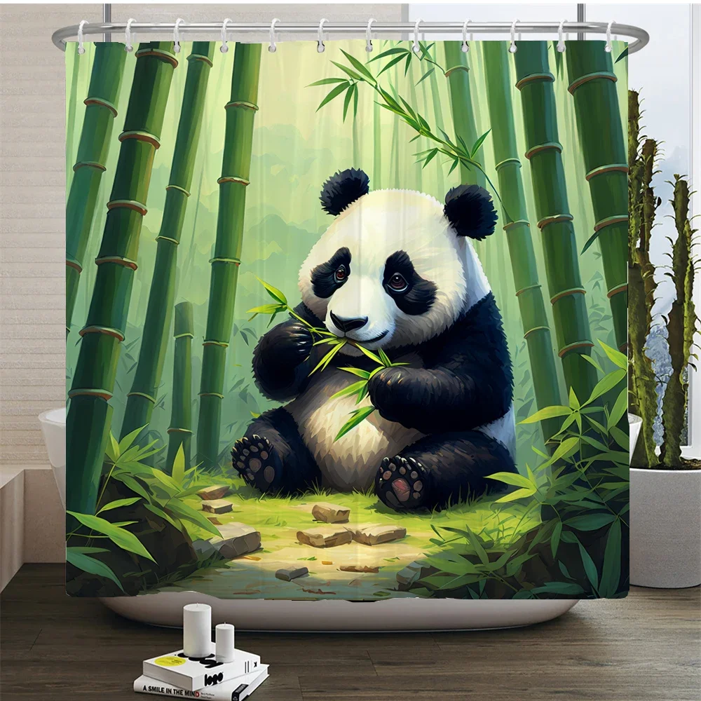 Cute Cartoon Panda Printed Fabric Waterproof Shower Curtain with Hooks For Bathtub Bathroom Screens Home Decor Wall Cloth