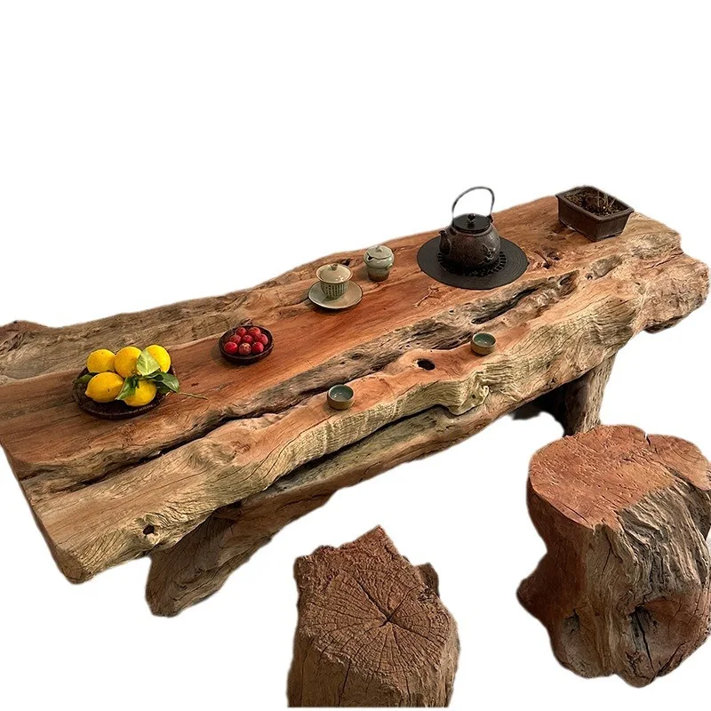 Wabi-sabi wind, log root carving, coffee table, solid wood tatami tea table, Zen tea room, tree root tea table