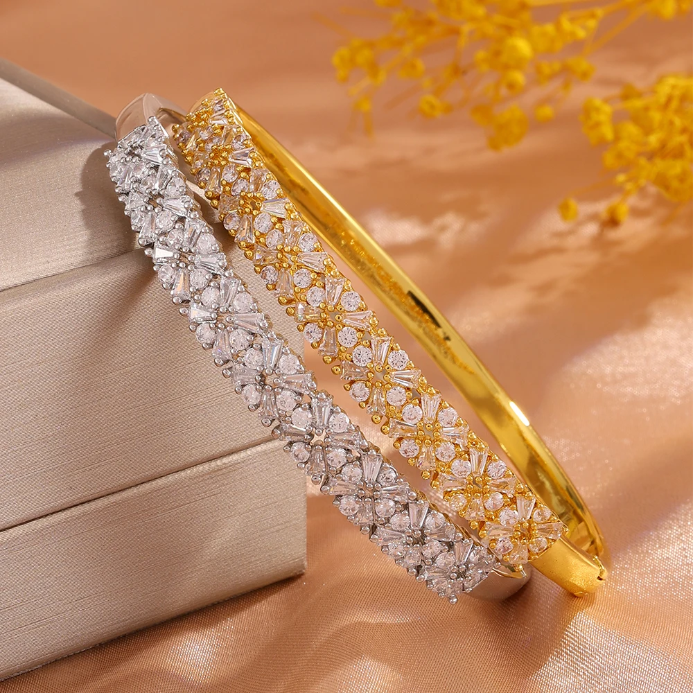 Yupsk Luxuriöse geometrische, glänzende Schneeflocken-Zirkon-Armbänder für Damen, hochwertiger, wunderschöner Hochzeitsschmuck, Urlaubsgeschenke – Detail 3