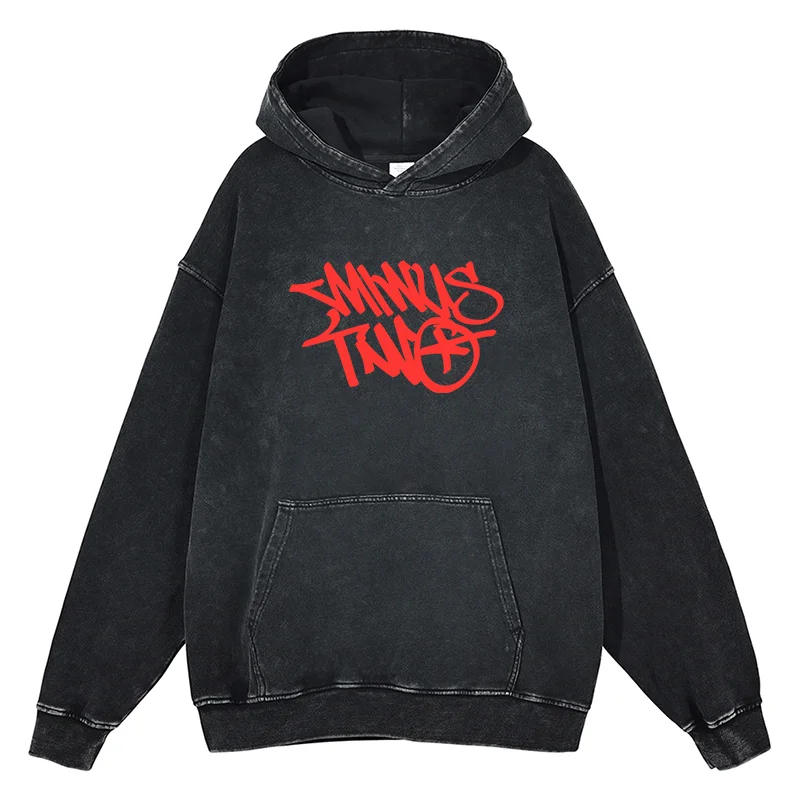 Minus Two LOGO Print Hoodies Retro Cotton Pullover Tops Y2k Hip Hop Fashion Street Casual Men Women Oversized Loose Sweatshirt