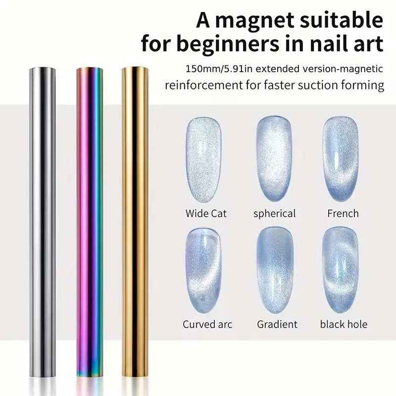 3Pcs New Cat Eye Nail Magnetic Stick Cylindrical Magnet for Cat Eye UV Gel Polish Snowlight Glitter Effect Manicure Design Tools
