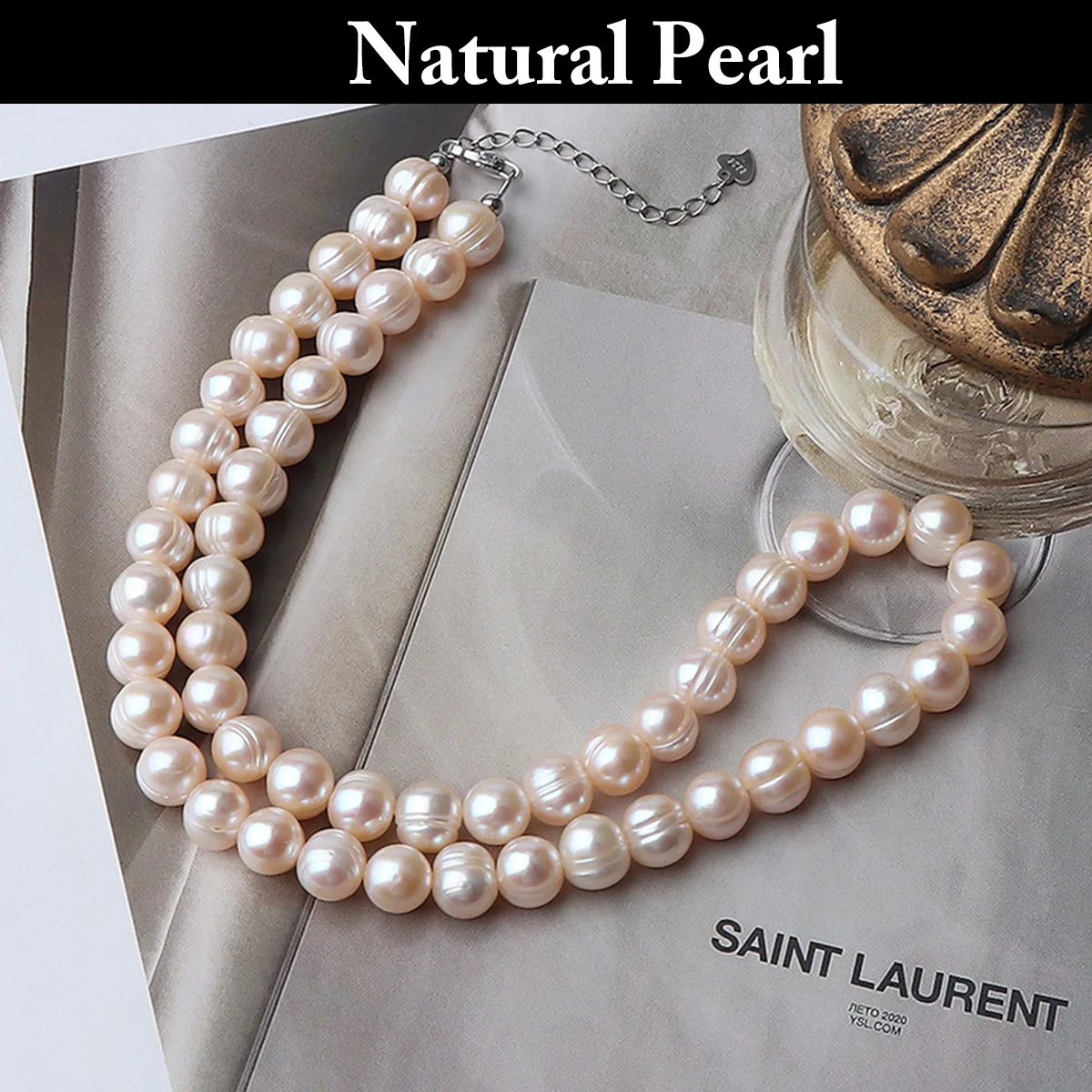 

1 string 8-9mm potato pink or white natural freshwater pearl growth veins high luster and S925 clasp 40cm+5cm elegant necklace
