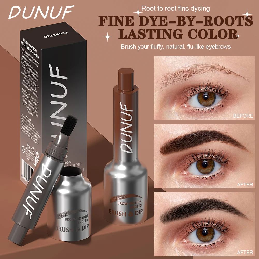 DUNUF-lápiz de cejas con tinte 3D, antimanchas, resistente al agua, de larga duración, negro, marrón, cepillo grande, crema potenciadora de cejas naturales salvajes