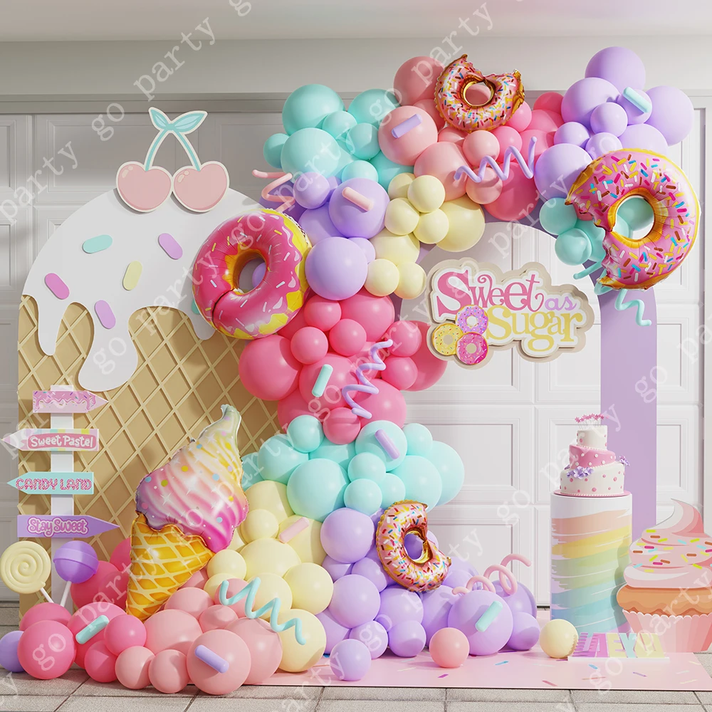 

138pcs Macaron Donut Balloon Garland Arch Kit Candy Ice Cream Foil Balloon for Kids Birthday Party Decor Baby Shower Backdrop