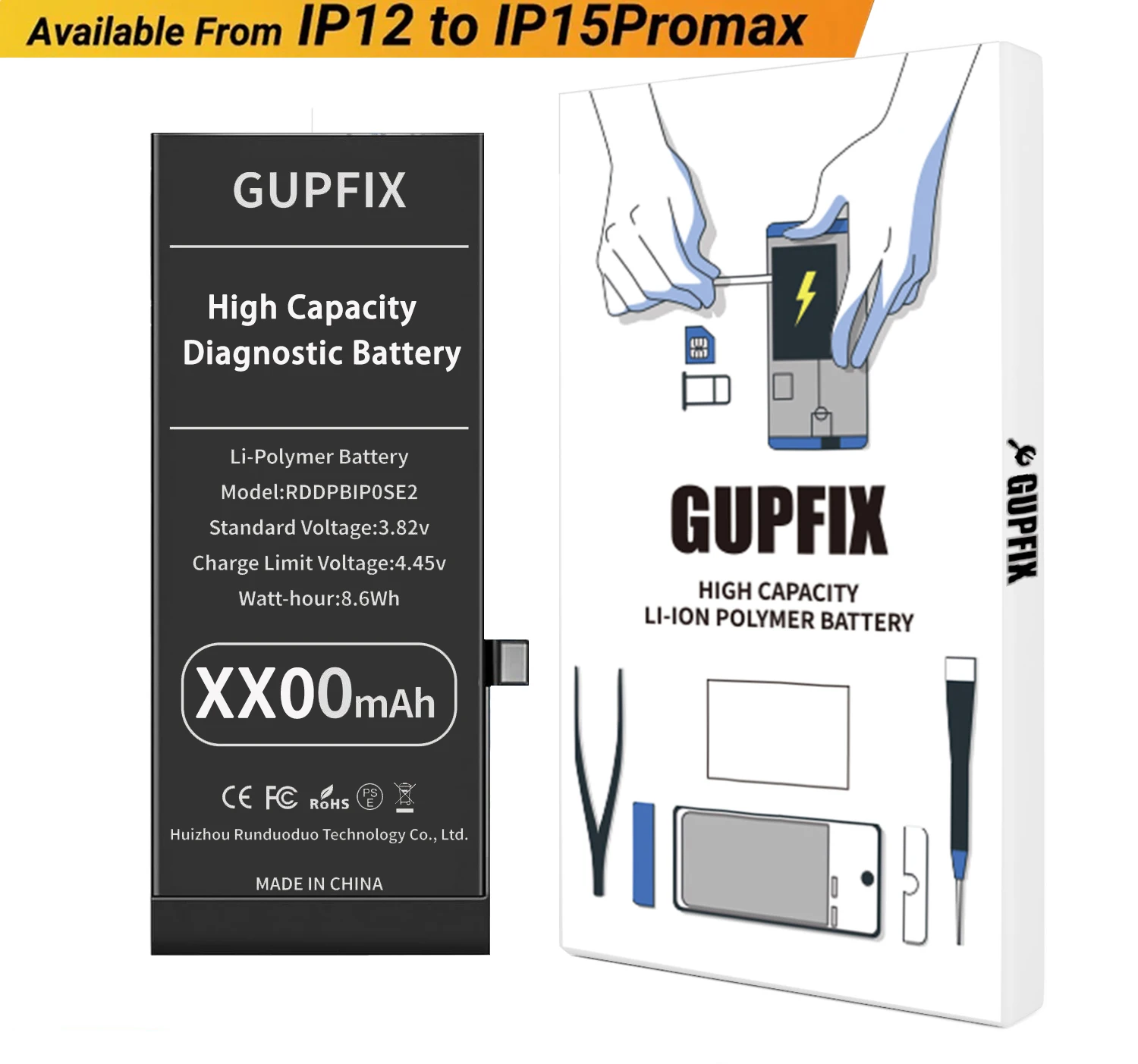 

GUPFIX Diagnostic Battery Without Tools For iPhone 12 12Pro 12Pro Max 13 14Plus 15 No Pop up Rechargeable Battery