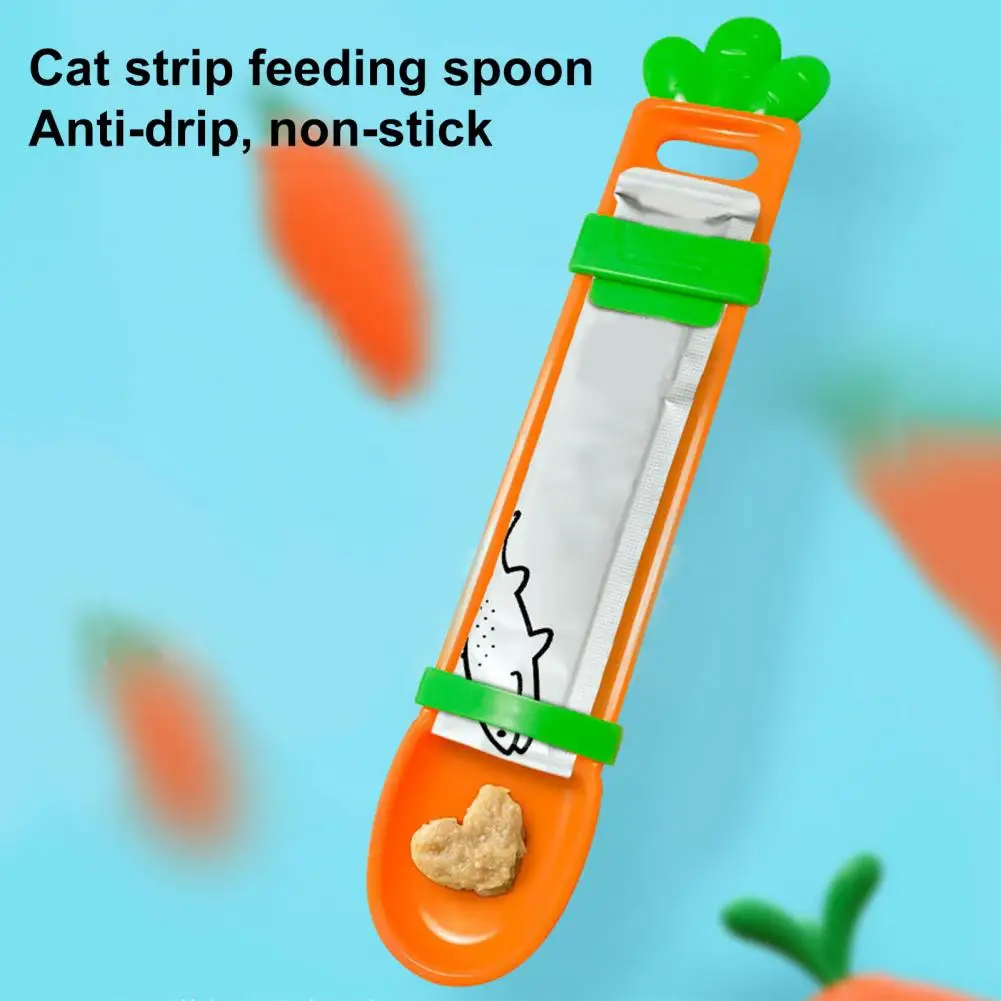 Wet Cat Food Spoon Effort-saving Radish Design Cat Strip Feeder One-handed Snack Scoop for Pet Eating Squeezer Scrape Dry Cat