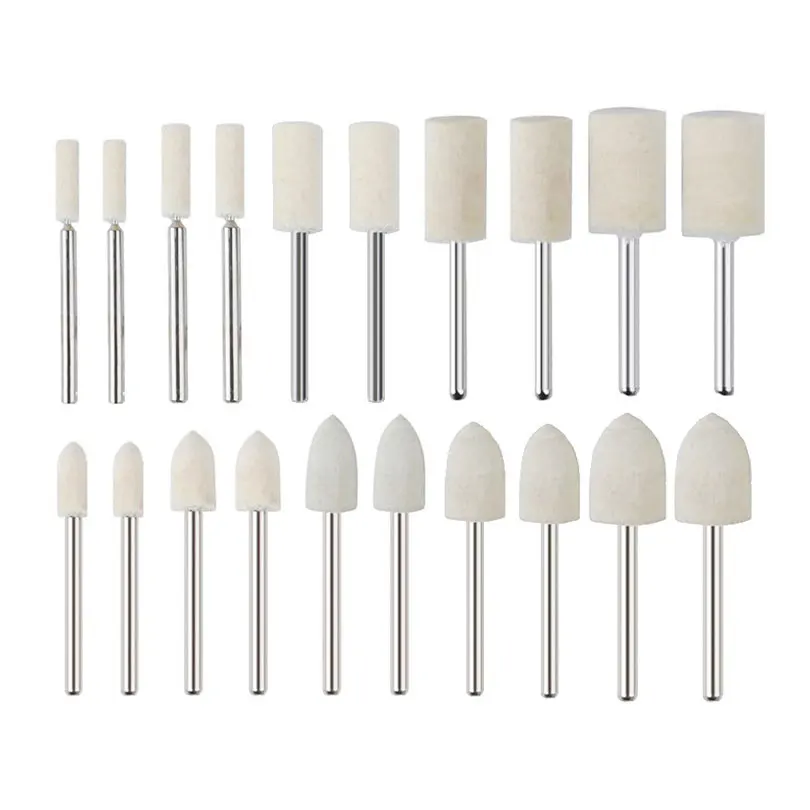 20pcs Wool Felt Mounted Mandrel Polishing Buffing Wheels Grinding Bits Grinder Head Polish Watch Jewelry Rotary Tool Accessories