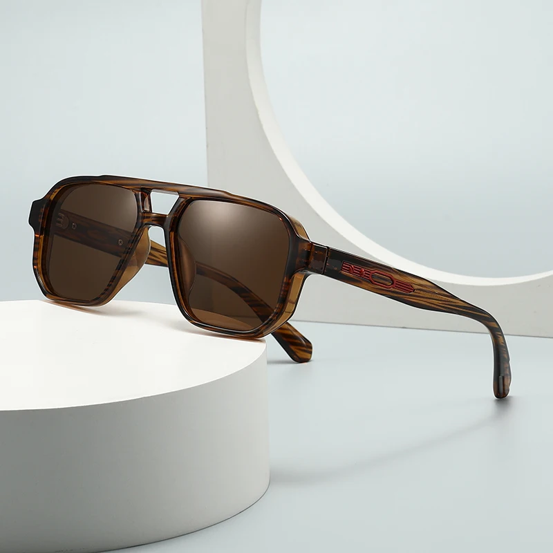 Double-Beam Square Frame Sunglasses for Men, Retro Aviator Sunglasses, Outdoor Driving Polarized Sunshade Glasses 71007