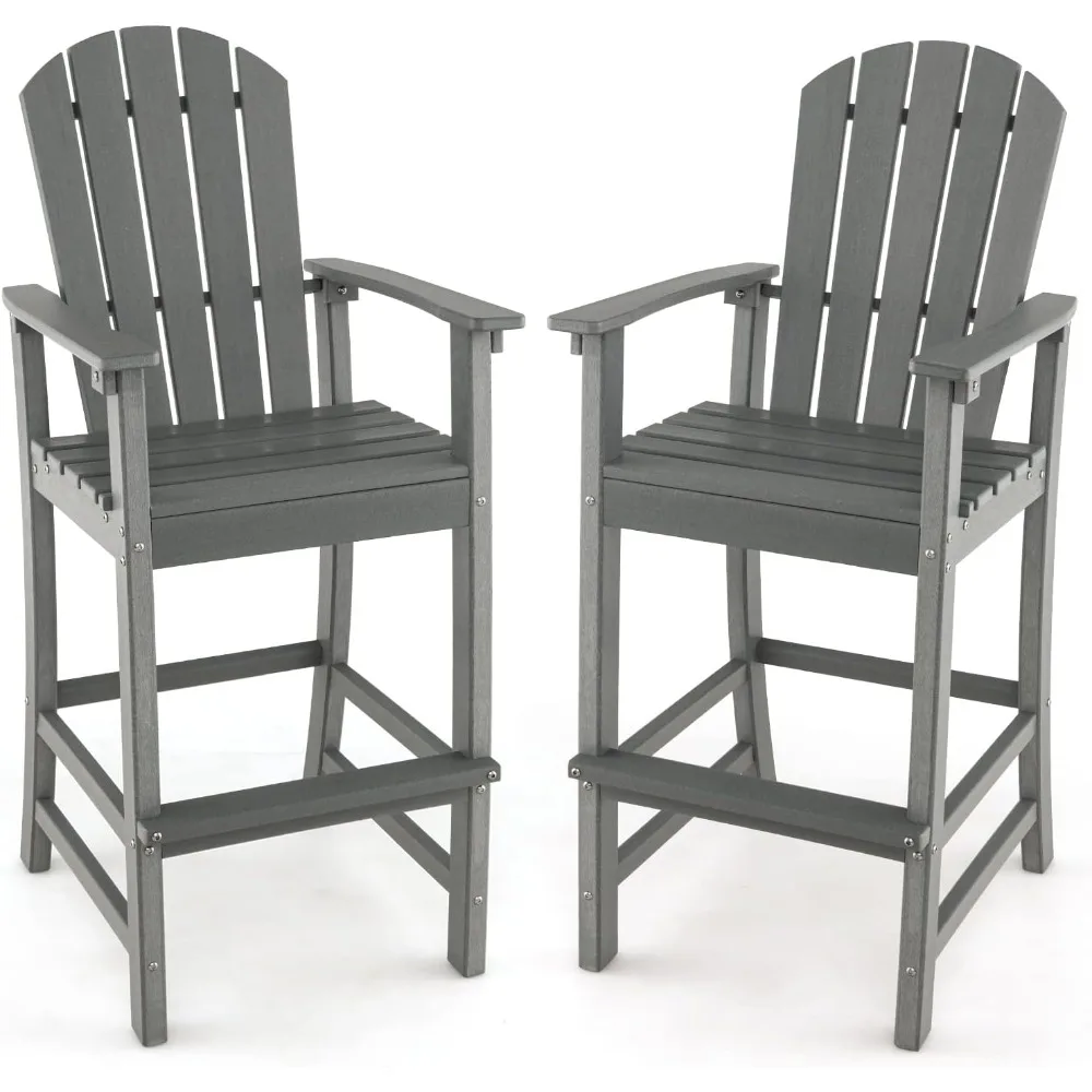 

Outdoor HDPE Bar Stool, Tall Adirondack Chair with Armrests and Footrest, 30 Inches Counter Height Bar Stool for Garden, Backya