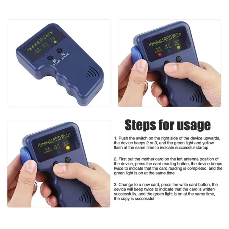 Mini leitor de cartão rfid portátil 125khz, copiador, duplicador, programador, cópia de cartão de identificação em4305 t5577, cada etiqueta gravável