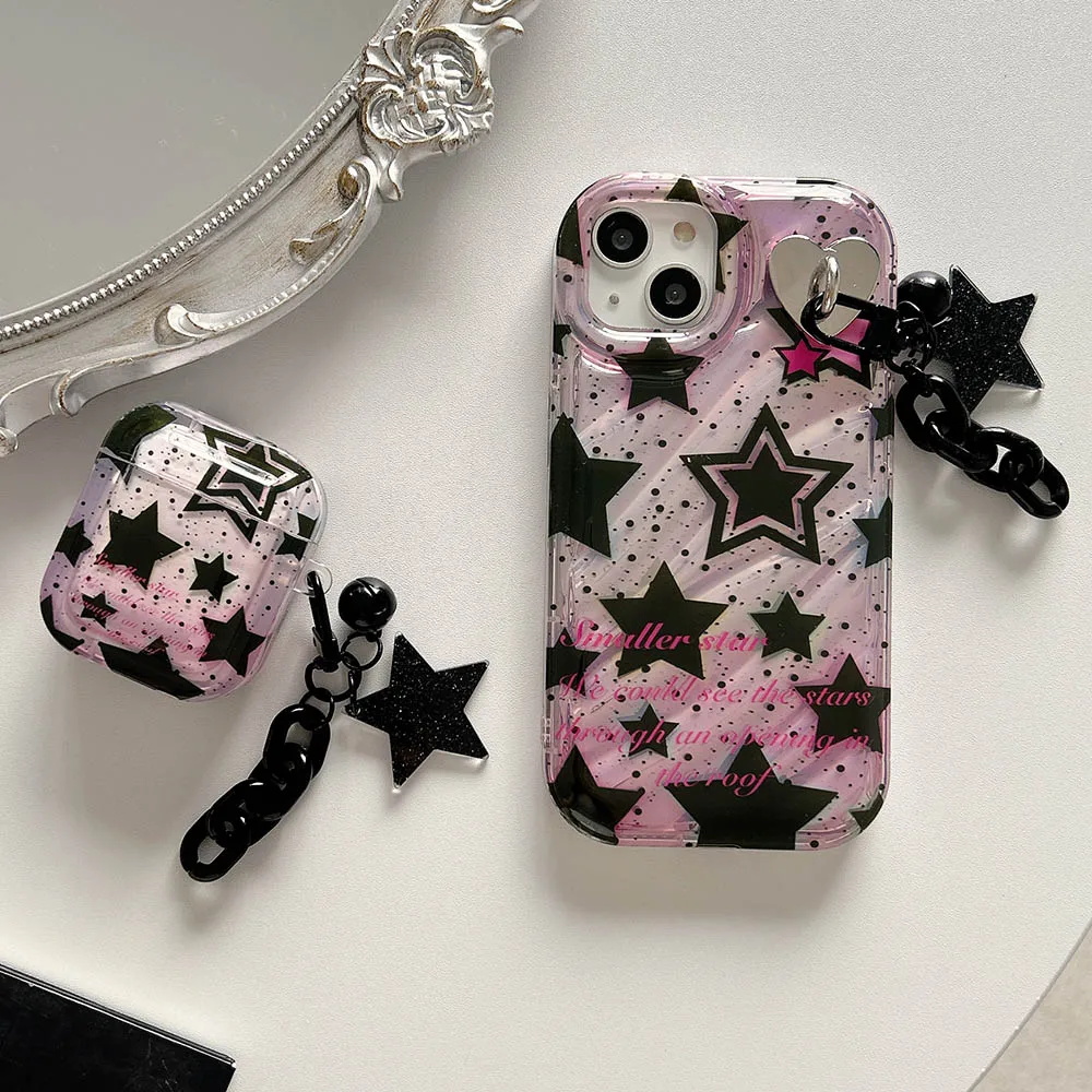 Чехол для наушников Sweet Cool Stars с подвеской в виде черной звезды, брелок для Apple AirPods 3, коробка с цветущими чернилами для Air Pods Pro 1, 2, чехлы