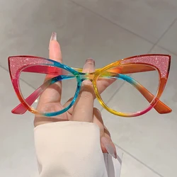 KAMMPT Colorful Trends Bling Frame Women Popular Fashion Cat Eye Eyeglasses Stylish Brand Decoration Photo Ladies Glasses