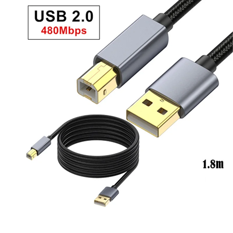كابل طابعة USB ABGI-1.8M، سلك USB 2.0 من النوع A ذكر إلى B ذكر لـ HP Canon Dell Epson Lexmark Xerox والمزيد