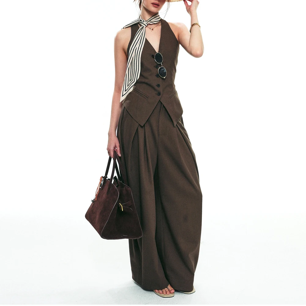 TWOTWINSTYLE White Spliced Single Breasted Two Piece Set Female V Neck Sleeveless Shirt Basics Women's Skirt Set Summer Fashion