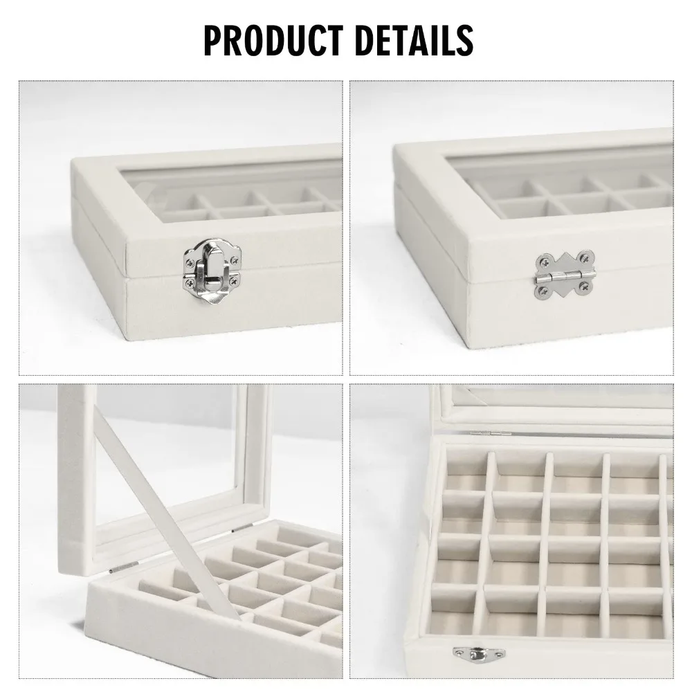 صندوق حلقي مخملي محمول مقاوم للغبار ، منظم مجوهرات ، صندوق تخزين مكتبي ، صينية متعددة الوظائف ، 12 ، 24 شبكة