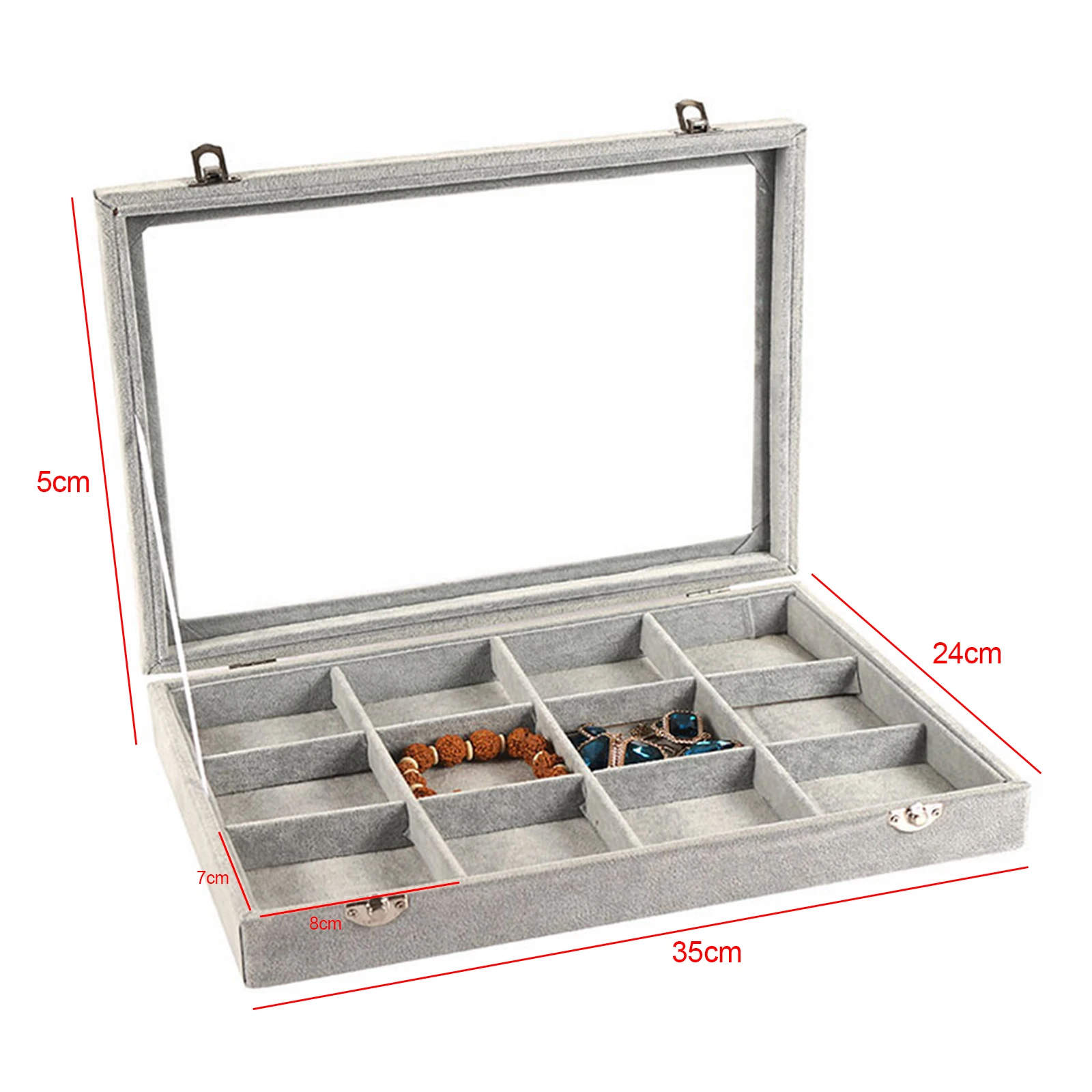 12Grid Grey Rectangular Jewelry Storage Box Earrings Ring Jewelry Box