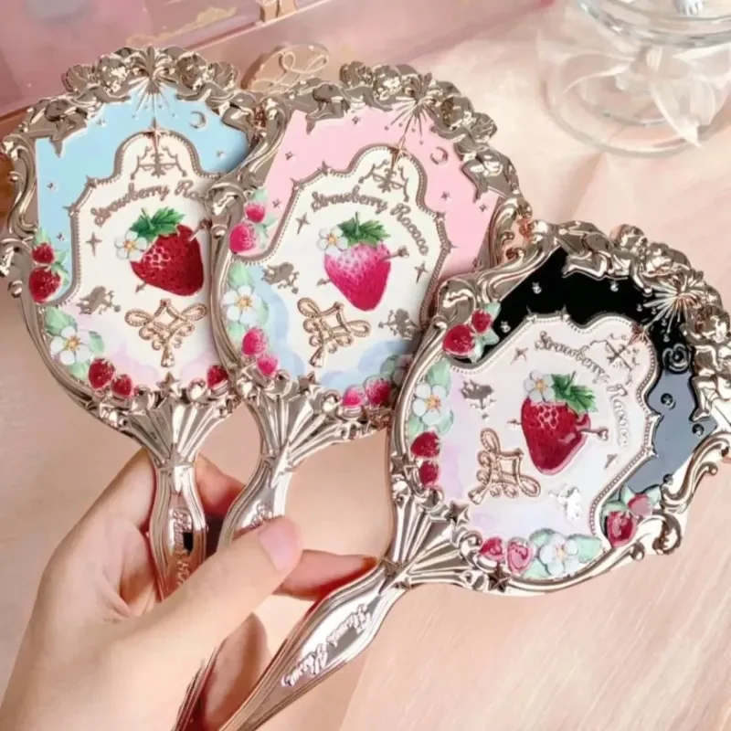 Flower Knows Strawberry Rococo Series Skin Care Tool Hand Holding Kit Pink Purple Brown Beauty Delicate Portable Makeup Mirror