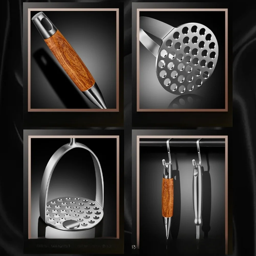 Stainless Steel Potato Masher with Solid 304 Construction Rosewood Handle and 37 Holes for Smoother Mashed Potatoes and Purees 2