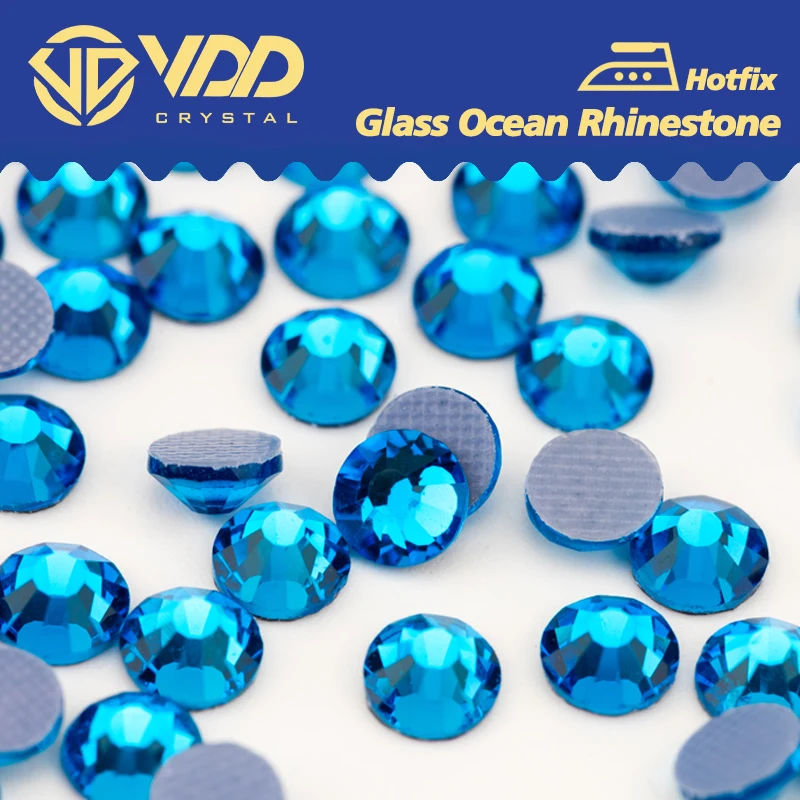 VDD 029 Capri Blue Glass Hotfix Crystal Rhinestones Iron On Flatback Glitter Diamond Stone Fabric Clothes Decoration