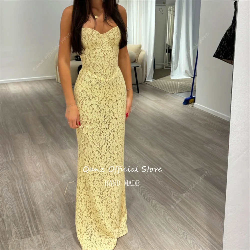 Qanz Yellow Full Lace Prom Dresses Sweeetheart Mermaid Corset Back Evening Dresss Elegant Dresses For Special Event Customized image 3