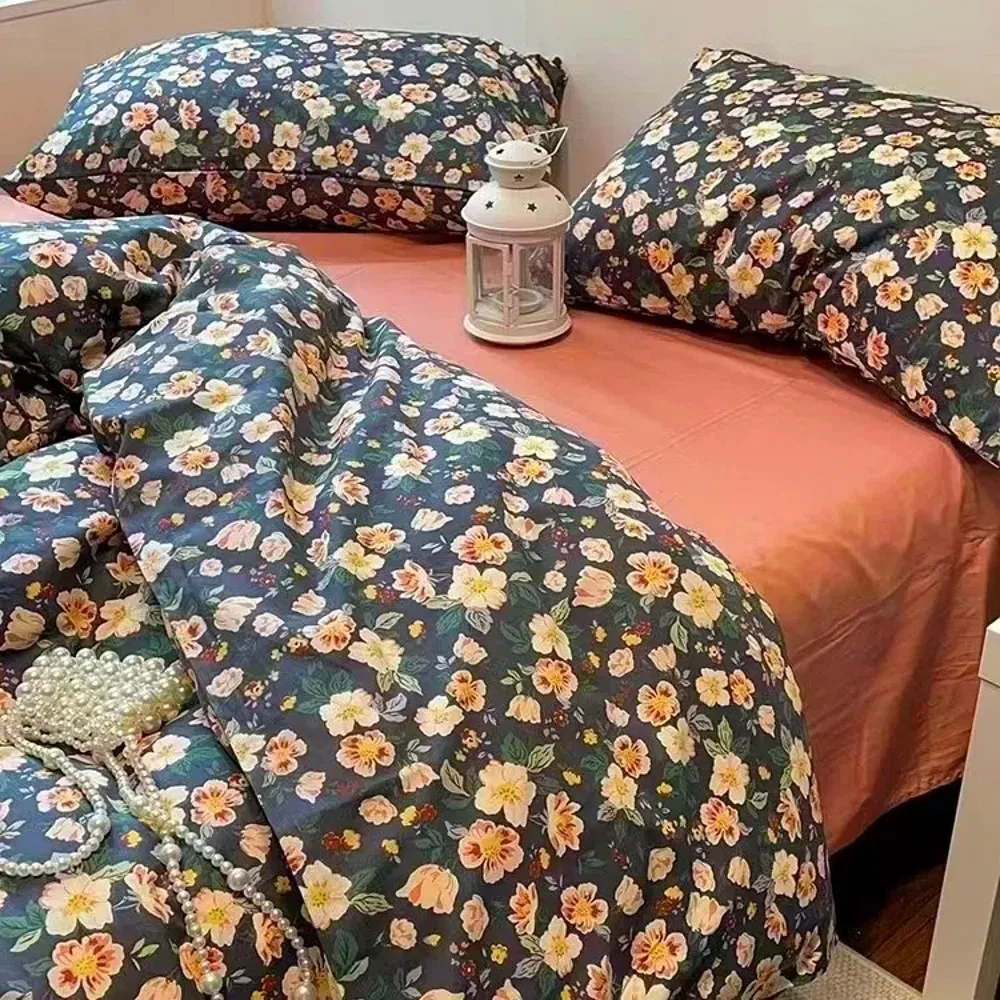 Conjunto de cama romântico floral ins estilo capa edredão folha plana com fronhas única rainha tamanho completo meninos meninas coreano roupa cama