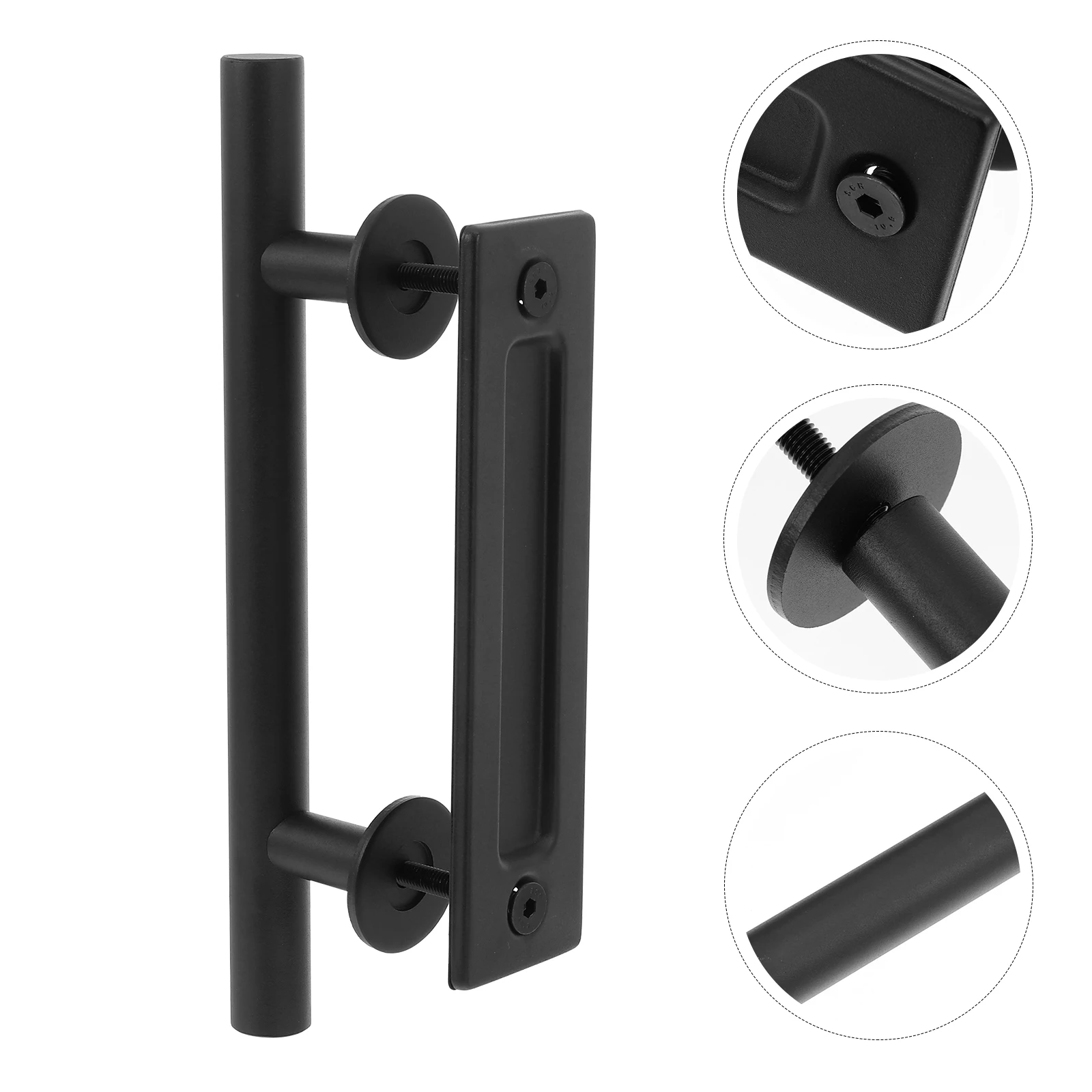 Round H Door Pull Carbon Steel Black Sliding Garage Warehouse Hardware Kit Easy Install Durable Practical Function