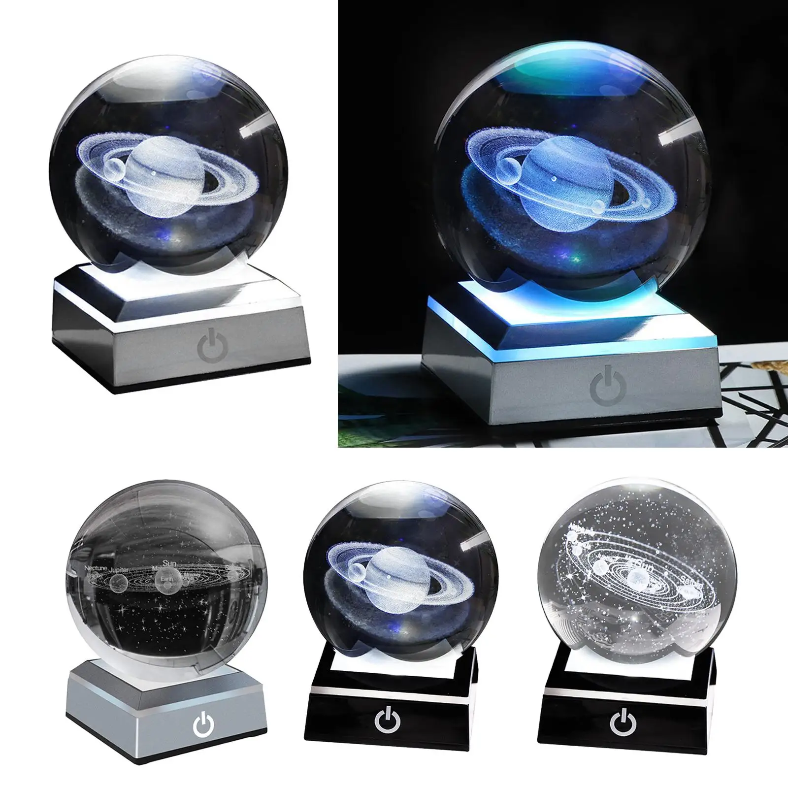 8cm 3D Galaxy Crystal Ball with LED Lamp Base Gifts for Home Decoration