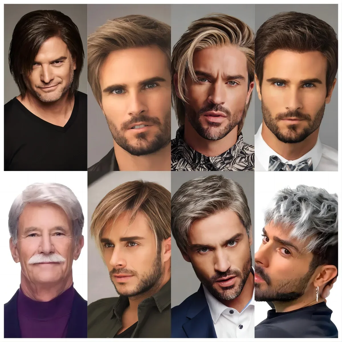 European and American style men's gradual change of gray and silver wig short straight hair high temperature silk chemical fiber