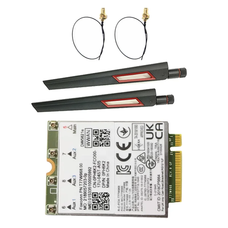 

Ingenious-T77W968 DW5821E X20 4G LTE модуль Cat16 гигабитная беспроводная карта 4G для ноутбука Dell 5420 5424 7424 7400 + 2 антенны X10DB