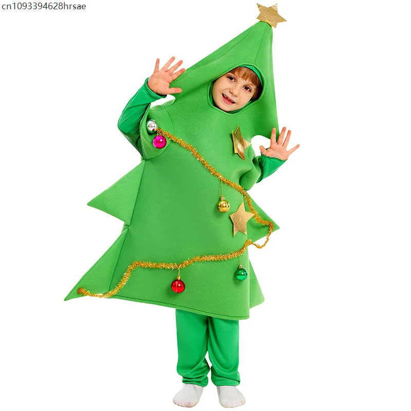 زي شجرة عيد الميلاد للأطفال، ملابس مضحكة للجنسين، فستان شجرة خضراء لعيد الميلاد، أداء حفلات رأس السنة الجديدة