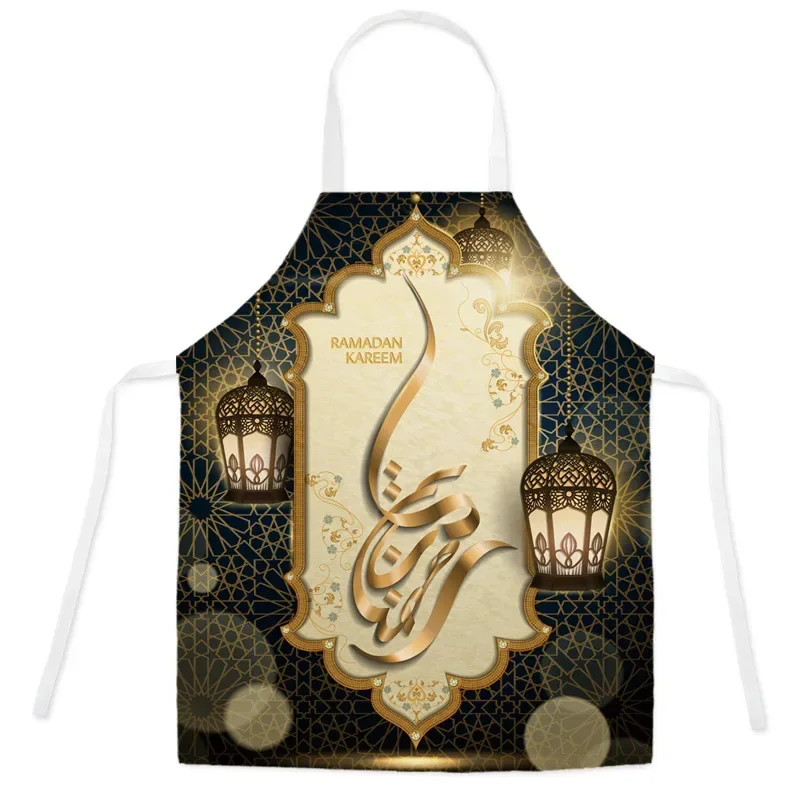 Kitchen Linen Apron Muslim Islamic Ramadan Printed Apron Women Men Sleeveless Stain Resistant Home Cleaning Cooking Accessories