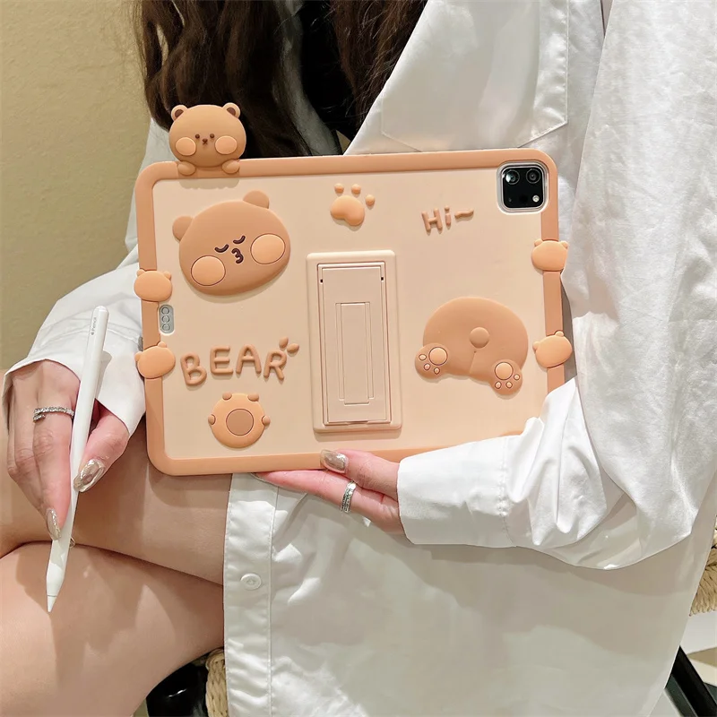 For iPad 7 8 th 9th 10.2 10.5 10th Bear Case Cartoon fold Stand Cover For IPad Air6  3 4 5 10.9 2022 Mini 6 Pro 9.7 11 Kids Case