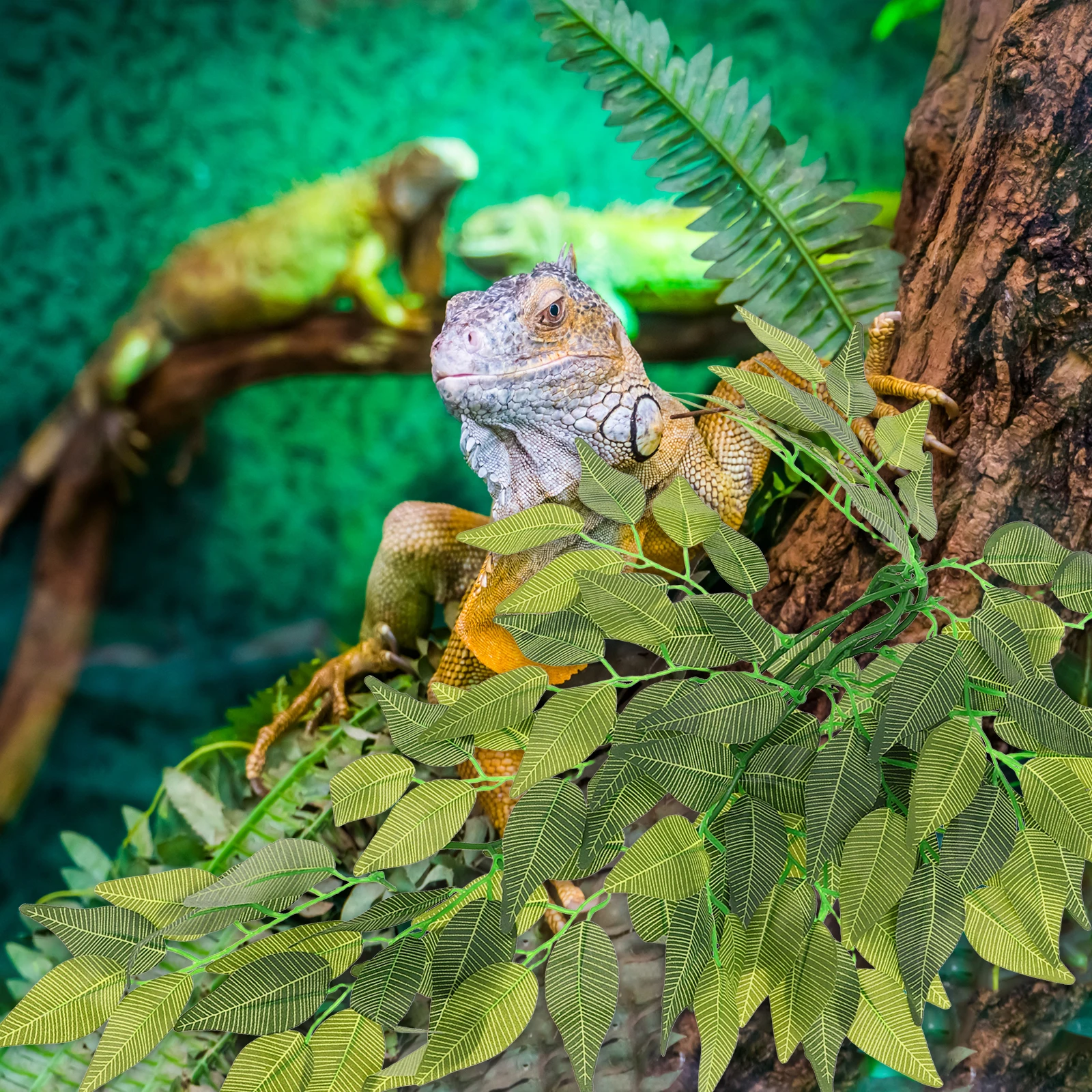 

Realistic Fake Plants Reptile Terrarium Vines Artificial Climbing Leaves For Lizard Gecko Chameleon Snake Habitat Stable Durable