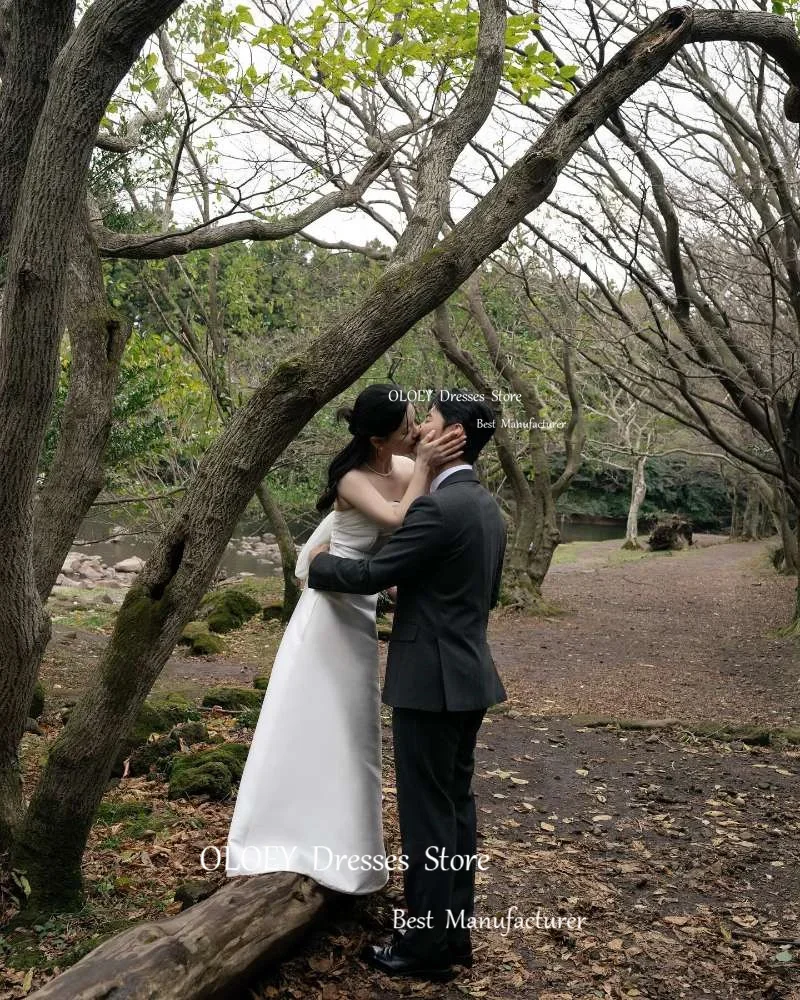 Oloey einfach eine Linie Korea Brautkleider Fotoshooting Tüll Bolero bodenlangen Brautkleid Korsett zurück Ehe Brauch