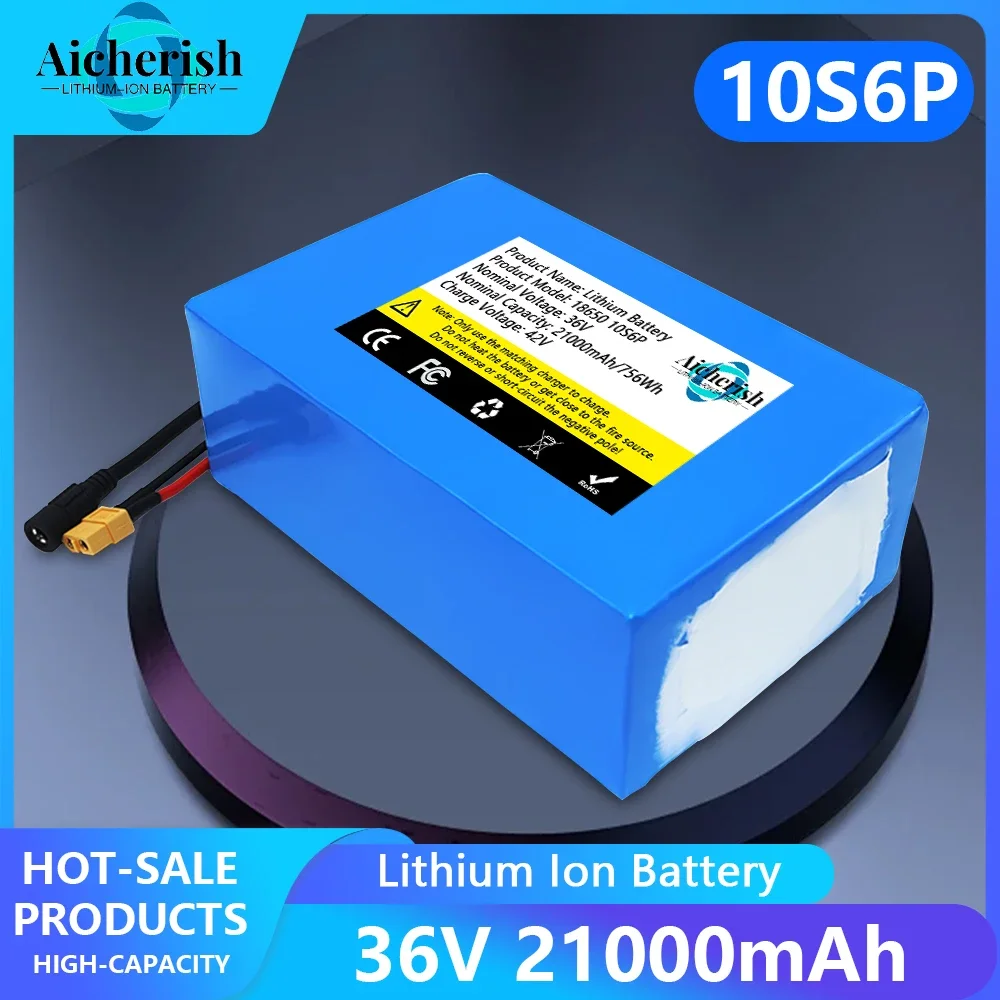 New 18650 10S6P 36V 21000mAh Lithium Ion Battery Pack with BMS,for Modified Bicycle Scooter Electric Vehicle 36V Li-ion Battery