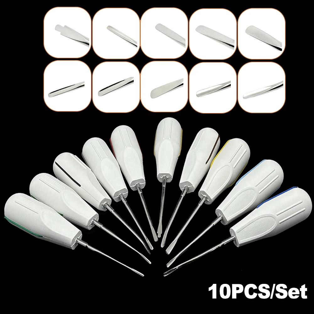 10Pcs/set Anti-Slip Handle Dental Luxating Lift Curved Root Elevator Dentist Surgical Minimally Invasive Tooth Elevator