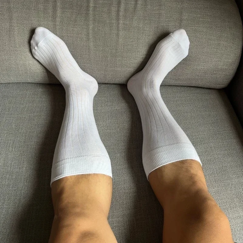 

Mens Cotton Socks Casual Calf High Long Socks Breathable Business Soft Elastic Party White Black Formal Dress Socks Four Seasons