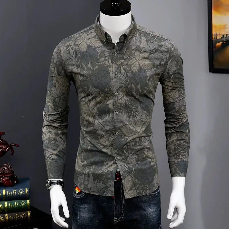 Man Tops with Print Floral Printed Long Sleeve Shirts and Blouses for Men Elegant Collar Xxl Slim Fit Sleeves Vintage Clothing S