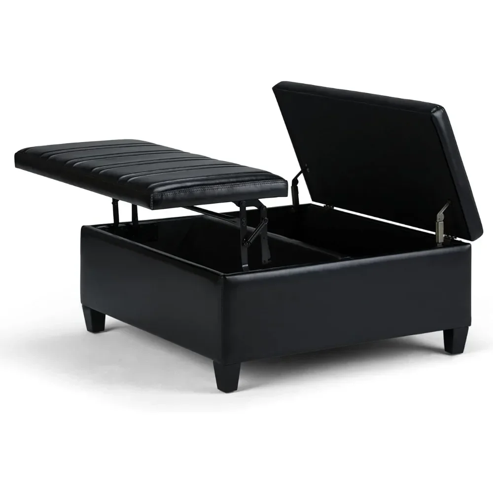 36 inch Wide Square Coffee Table Lift Top Storage Ottoman, Cocktail Footrest Stool in Upholstered Midnight Black