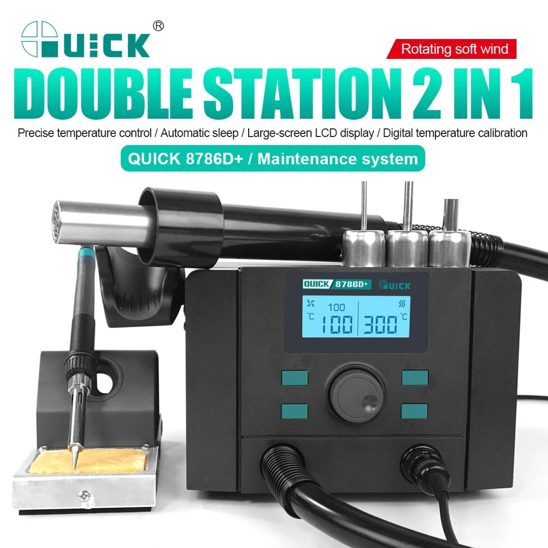 

QUICK Hot Air Gun Precision Soldering Station, Automatic Sleep LCD Digital Display, Smart Welding Tool, 2 in 1, 8786D +