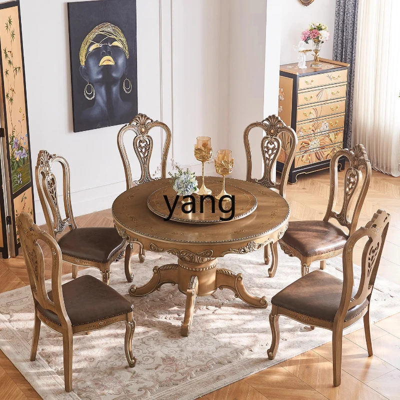 

LZR Large Apartment 6/8 Person Rose Solid Wood Round Dining Table and Chairs