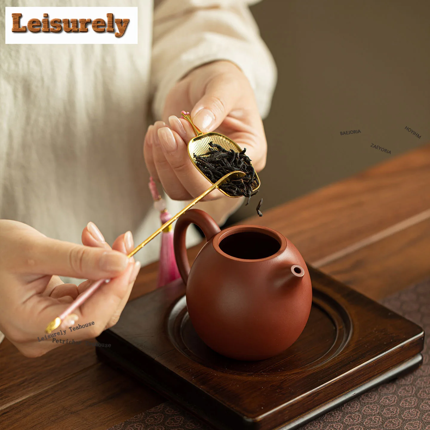 HOYIHM Green Tassel Alloy Tea Scoop Traditional Chahe Shovel Household Awakening Tea Ladle Puer Tea Services Accessories Craft